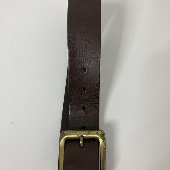 Timberland Leather Belt Mens 32 Brown Antique Brass Buckle Tree Logo Casual - Picture 12 of 14